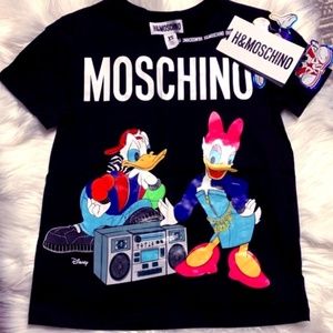 NWT MOSCHINO H&M BLACK T SHIRT DONALD DUCK XS